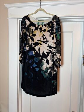 Maeve Black, Blue, Teal & Cream Botanical-Print Midi Dress